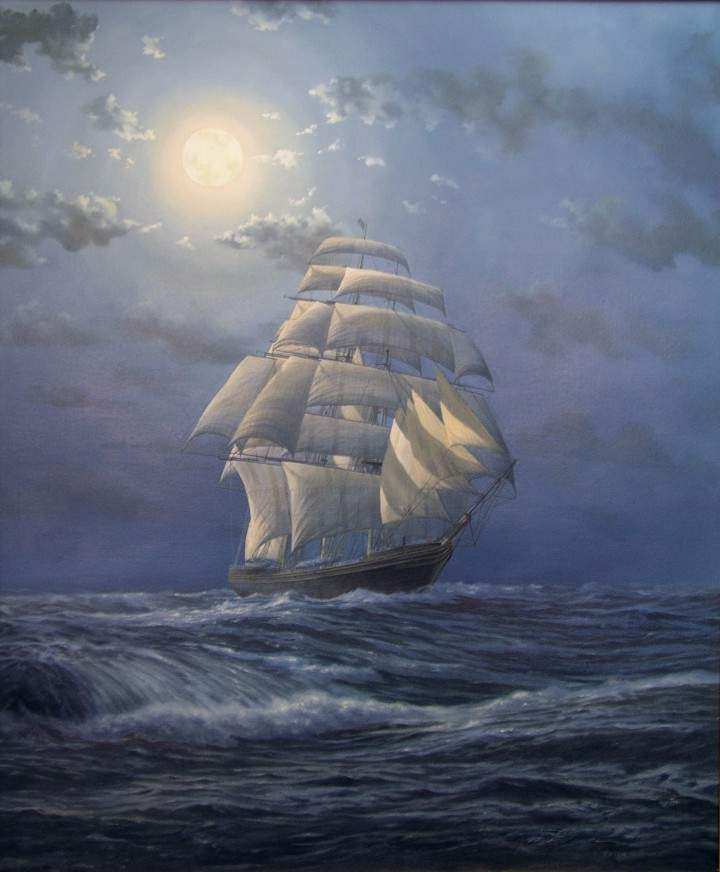 El St. Torrens cruzando los trópicos a la luz de la luna, 1856, óleo de Peter G. Power en su marco dorado
