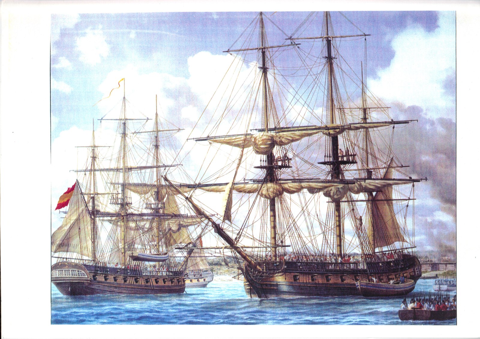 La lancha de desembarco y la playa. Detalle de «Desembarco de las tropas españolas en Pensacola», de Peter G. Power
