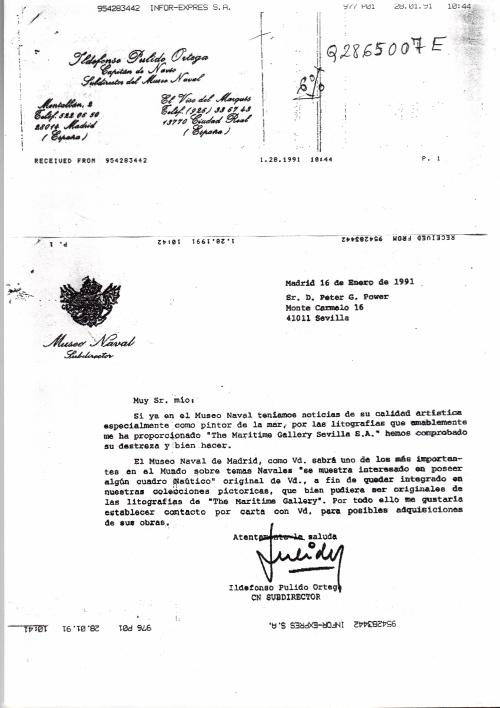 Portada de «Carta del Museo Naval de Madrid · 16 de enero de 1991»