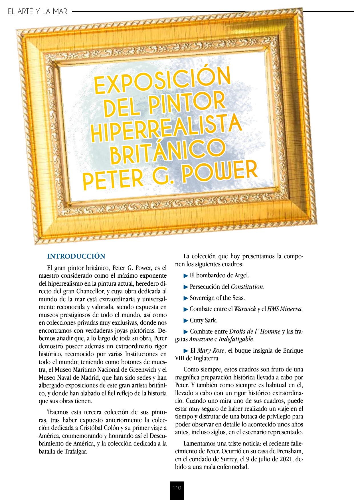 Primera página del artículo «Exposición del pintor hiperrealista británico Peter G. Power · Tercera colección» en PROA