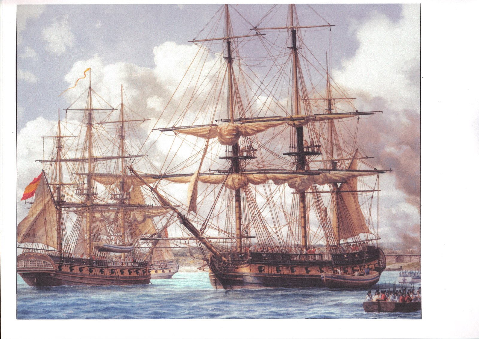 La arboladura y la dotación. Detalle de «Desembarco de las tropas españolas en Pensacola», de Peter G. Power