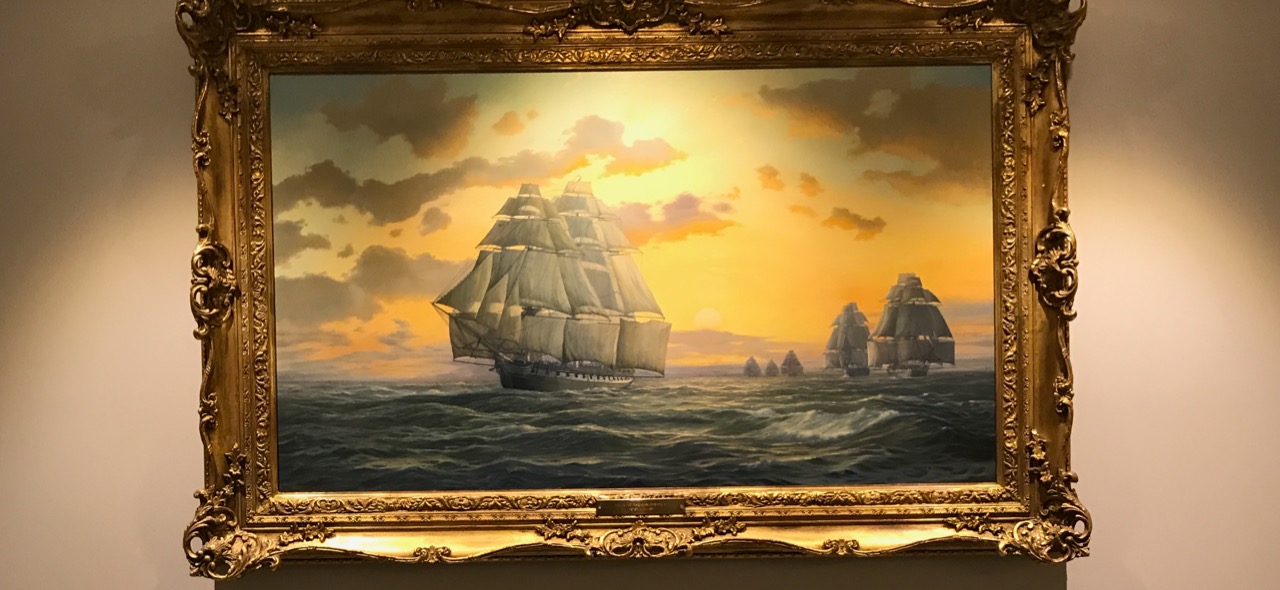 La persecución del Constitution · 16-20 de julio de 1812, óleo en su marco dorado
