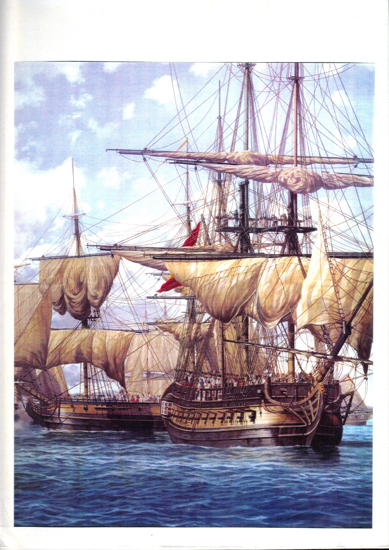 Los navíos españoles al ancla. Detalle de «Desembarco de las tropas españolas en Pensacola», de Peter G. Power