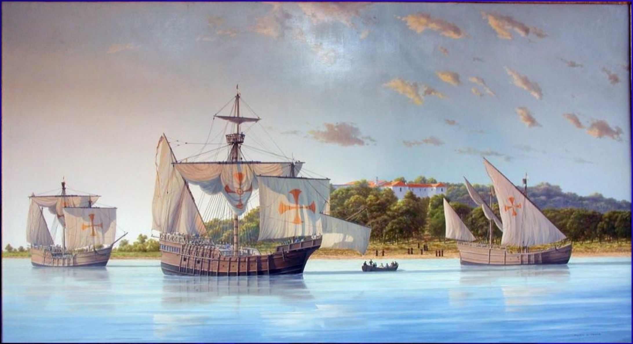 Salida de las carabelas desde La Rábida, óleo de Peter G. Power